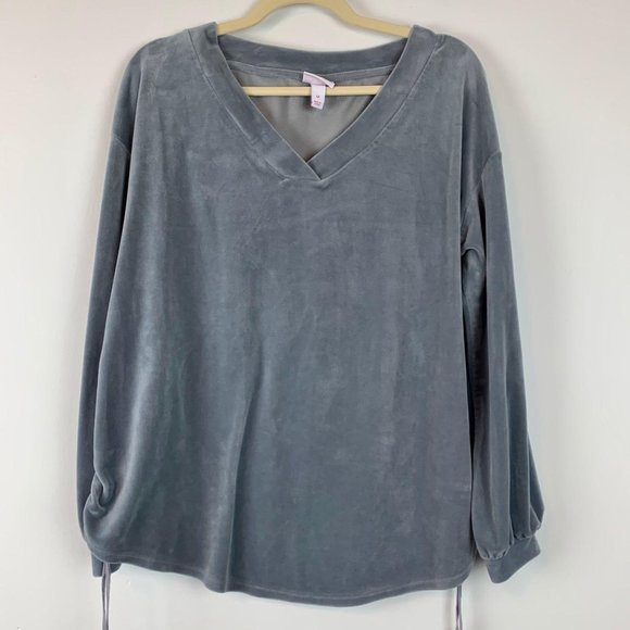 ISABEL Maternity Grey‎ Velour Side-Ruched VNeck Pullover Sz M - Picture 4 of 10
